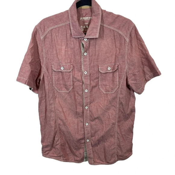 Jeremiah clothing casual button up short sleeve linen blend shirt men’s large - Picture 1 of 7